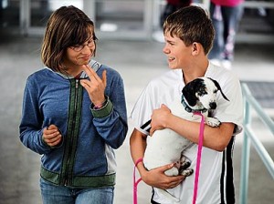 Deaf dog finds happy home with deaf students.